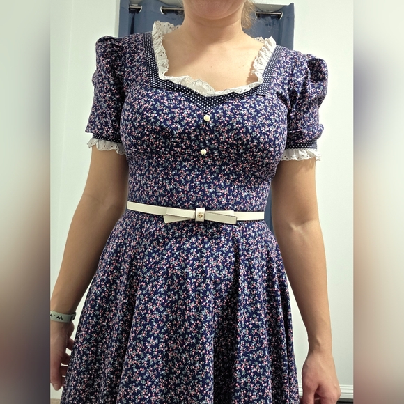 Gunne Sax Floral Navy Blue Dress - Picture 11 of 11